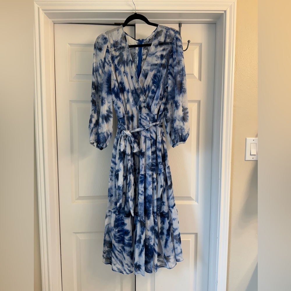 Calvin Klein Blue and White Long Sleeve Dress